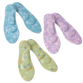 Komo Life Soft Insole, Set of 3 Colors, Shock Absorption, Insole, Toe Cushion, Plantar Fasciitis, Women's, Middle-Standing Work, Suitable Size: Approx. 8.7 - 9.8 inches (22 - 25 cm), Blue & Pink & Yellow