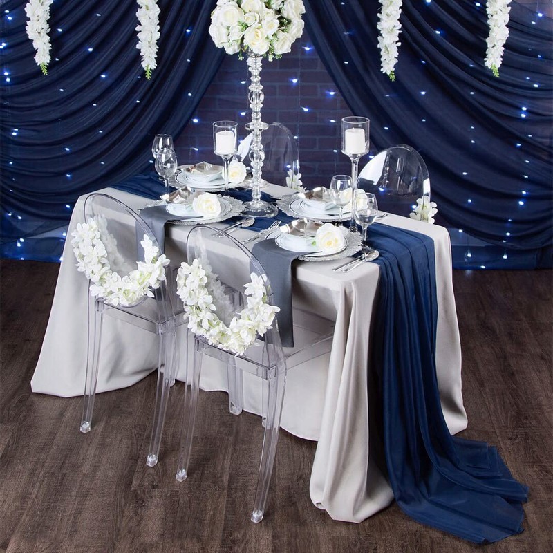 B-COOL Blue Table Runners Chiffon Table Runner 27x120 inch Wedding