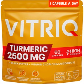 Organic Turmeric and Black Pepper Capsules 2500mg – 1-a-Day with Black Pepper & Vitamin C – High Strength Premium Joint Health, Anti-Inflammatory & Immune Support – 60 Capsules
