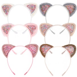Amariver 6 Pcs Cat Ears Headbands Animal Ears Hair Bands Sparkle Kitty Head Band Party Costume Decoration Cute Hair Hoops for Daily Wearing Cats Hair Accessories for Women Girls