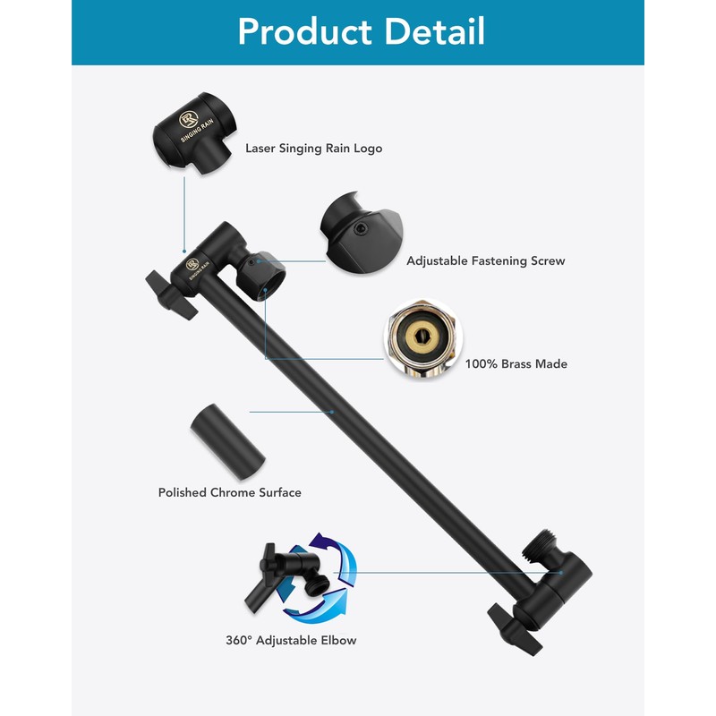 11 Inch Adjustable Shower Head Extension Arm With Locking Set