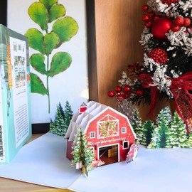 HEARTAGS Farm Pop Up Christmas Cards, 3D Red Barn Christmas Cards, 6" x 8" Popup Christmas Card For Husband, Wife, Kids, Mom, Teacher, Son, Daughter, Dad Christmas Cards With Envelopes and Note Card