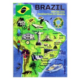 Brazil Graphic Map and Attractions Souvenir Fridge Magnet 2.5" X 3.5"