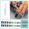 24pcs Short Almond Dark Green Ombre False Nails with Gold