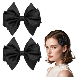 SXQLYH Pack of 2 Satin Bow Hair Clips, 1 Pair Hair Clip Hair Bows Girls, Ponytail Clips, Non-Slip Crocodile Hair Clips, Hair Accessories for Girls, Women (Black)