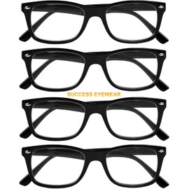Success Eyewear Reading Glasses Set of 4 Black Quality Readers Spring Hinge Glasses for Reading for Men and Women +1
