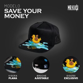 mr kash | Gorras para Hombre Save Your Money | Gorra Algodón con Diseño Exclusivo - Snapback Ajustable y Visera Plana | Accesorio Urbano