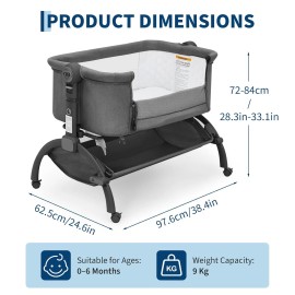 Baby Bedside Sleeper Bassinet Bed W/ Storage Adjustable Height