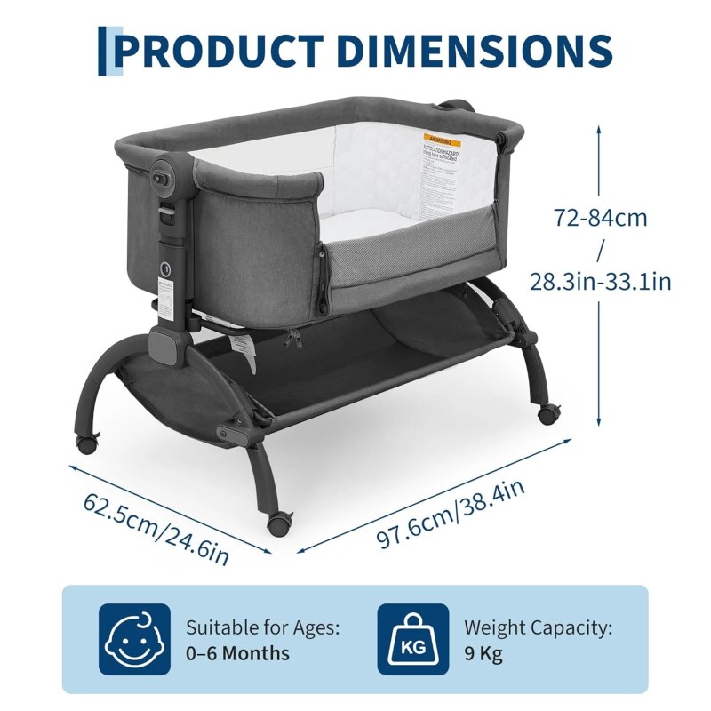 Baby Bedside Sleeper Bassinet Bed W/ Storage Adjustable Height