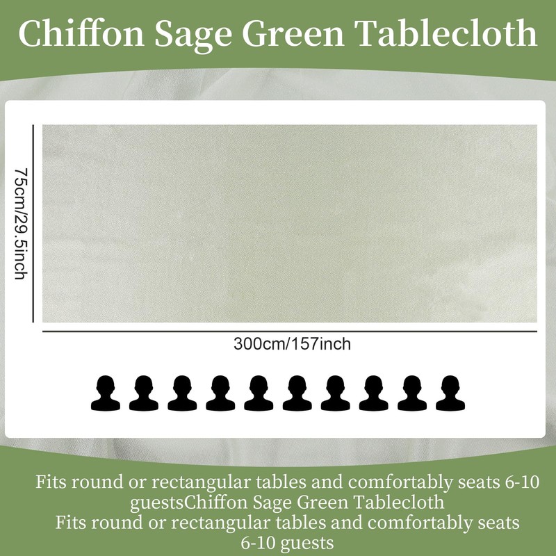 Sage Green Fabric Chiffon Table Runner, Kitchen Table Decoration Indoor