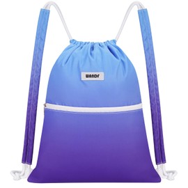 WANDF Drawstring Backpack Sports Gym Bag with Shoulder Pads Water Resistant String Cinch Bag for Women Men (Blue Gradient)