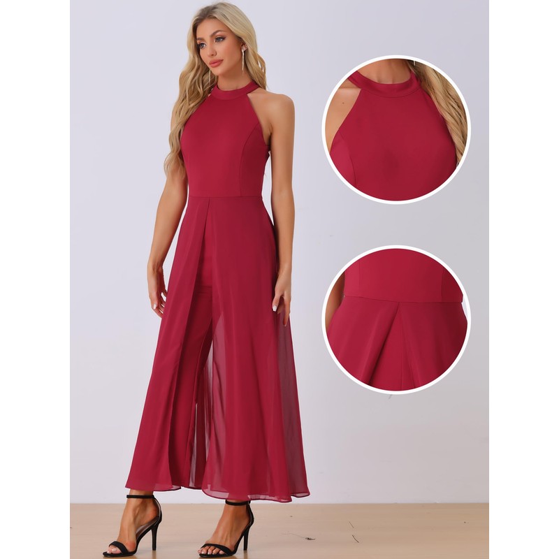 Allegra K Elegant Jumpsuit for Women's Summer Sleeveless Halter Neck