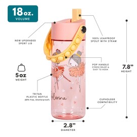 Elemental Water Bottles for Kids - Splash Kids Water Bottle for School with Pop-it Handle - BPA Free Tritan Plastic Water Bottle with Straw Leak Proof when Spout is Closed - Ballerina - 18oz