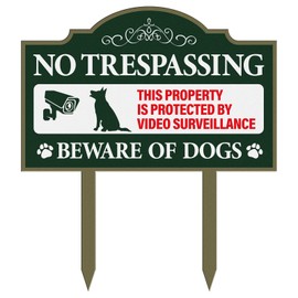 Rngmsi Beware of Dog No Trespassing Sign with Stake, No Trespassing Signs Private Property Yard Sign, Rust Free Aluminum, Fade Resistant, Weatherproof(13× 12 Inches)