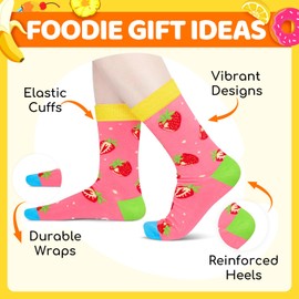 HAPPYPOP Strawberry Gifts for Women Teen Girls - Strawberry Heart Fruit Socks, Funny Mismatched Socks for Strawberry Lovers, Valentine's Day Fruit Gifts