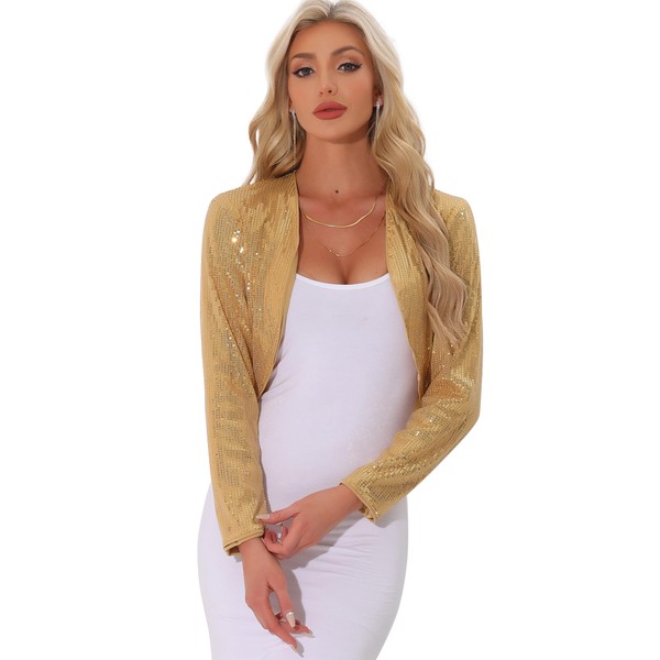 Allegra K Women's Sequin Jacket Party Open Front Short Glitter