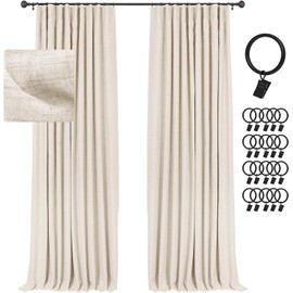 INOVADAY Blackout Curtains, 1-Panel Linen Textured 100% Thermal Insulated Room Darkening Sun Blocking Drapes for Bedroom, Nursery, Living Room + 10 Curtain Ring Clips - 1 Panel, W50xL84, Cream Cheese