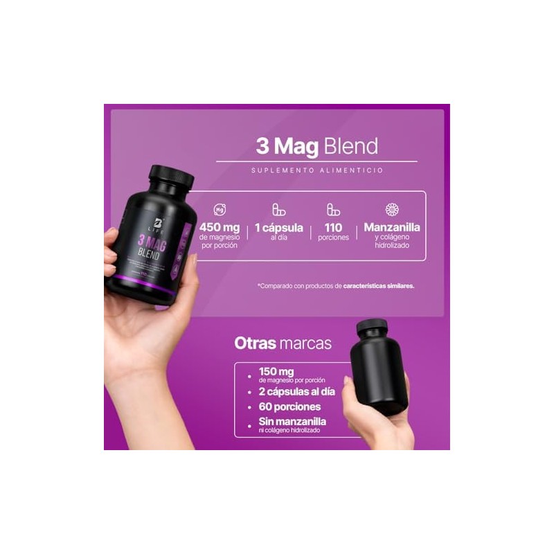 B Life Mezcla de 3 Magnesios Citrato, Óxido y Gluconato