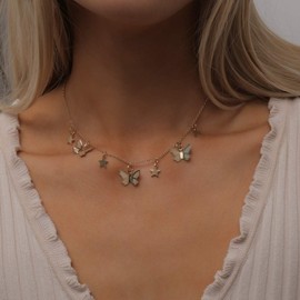 Aimimier Bohemian Butterfly Choker Necklace Star Insect Pendant Necklace Boho Prom Party Festival Jewelry for Women and Girls (Gold)