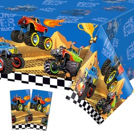 2 PCS Monster Truck Party Tablecloths, 87" Lx51 W Rectangular Plastic Table Covers, Birthday Party Disposable Tablecloths Party Decoration Supplies