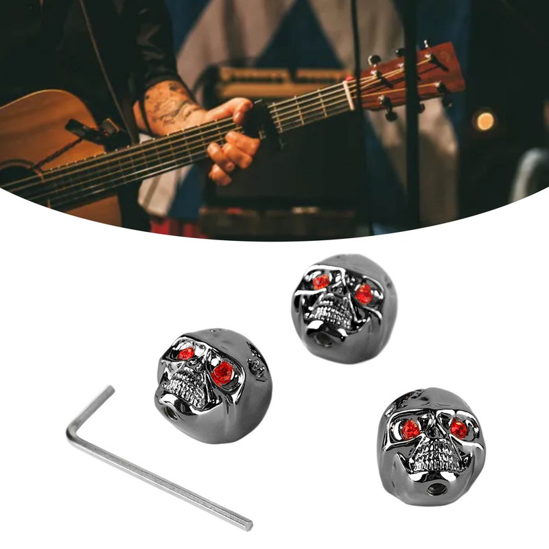 3Pcs Electric Guitar Skull Knobs Metal Volume Tone Head Cap