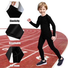 Towintec Boys Thermals Underwear Sets Kids Long Sleeve Base Layer Athletic Compression Top and Bottom Set for Running Sport Ski Football Basketball(BlackLine,S)