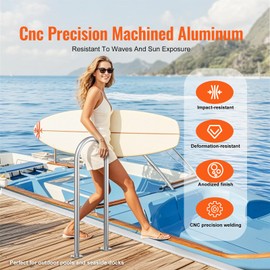 Happybuy Pool Handrail,Aluminum with Base Plate for Pools,36 x 13 inch Pool Railing, Humanized Swimming Pool Safety Railing for Decks, Rust-Proof Grab Bar with Accessories