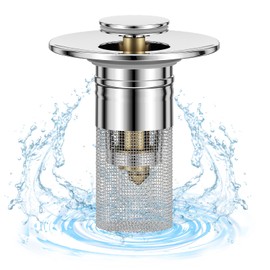 Bathroom Sink Drain Stopper for US Universal Replacement, Pop Up Drain for Bathroom Sink with Stainless Steel Filter Basket Hair Catcher, Sink Drain Strainer for 1.1-1.45 Inch