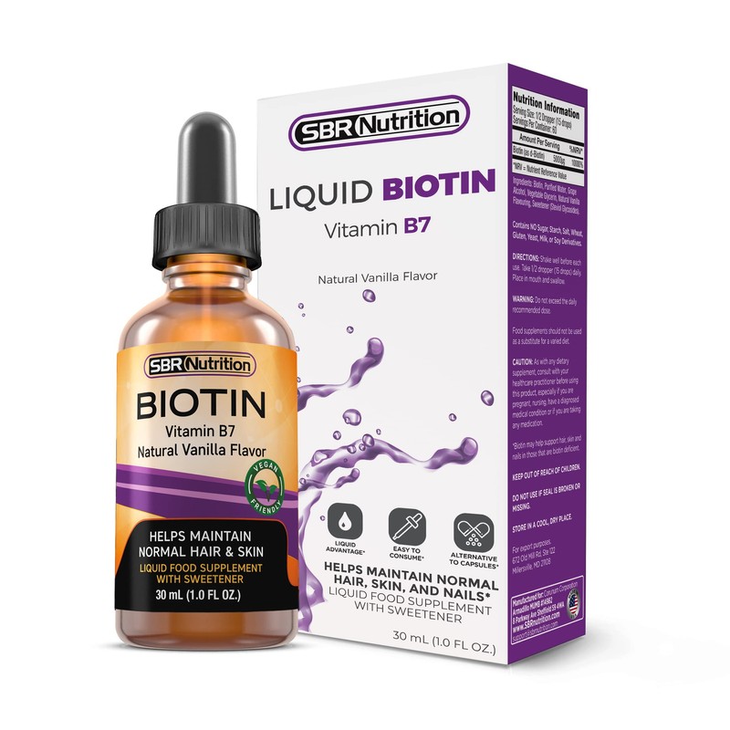 SBR Nutrition Biotin Liquid Drops, 5000mcg per Serving (60) 1.0Fl.oz