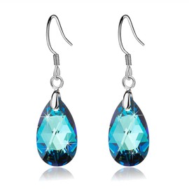arete colgantes de gota de vidrio austriaco para mujer, joyería hipoalergénica de plata de ley 925, Plata de ley Cristal Diamante, cristal