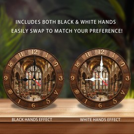 Vintage Church Stained Glass Wall Clock Decorative Home Decor 10-Inch Wooden Wall Clock, Silent Movement, Battery Operated (AA Batteries Not Included), Artistic Home Decor, Perfect for Home Accents