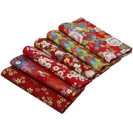 Jukway 6Pcs Cotton Fabric Bundles Squares 40x40 cm, Oriental Style Bronzing Designs Floral Printed Craft Fabric Patchwork Cloths for Sewing Quilting DIY Decoration Scrapbooking Handwork (Red)
