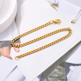 FOCALOOK Women's and Men's Bracelet 3.5 mm/6 mm/9 mm/12 mm Solid Curb Chain Bracelet Stainless Steel/18 Carat Gold-Plated Cuban Link Bracelet Gold/Silver/Black Bracelet Accessory Gift Idea, Stainless