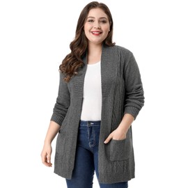 Agnes Orinda Women's Plus Size Classic Cardigan Sweaters Long Sleeve with Pockets Lightweight Cardigans 2X Grey