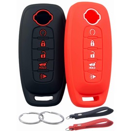 REPROTECTING Silicone Rubber Key Fob Cover Compatible with Nissan Pathfinder Rogue (5 Buttons, Black Red)