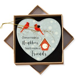 Chance Made Us Neighbors Hearts Made Us Friends - Neighbor Christmas Ornaments Gifts for Neighbor Xmas Tree Decorations Ceramic Heart-shaped Ornament with Gift Box