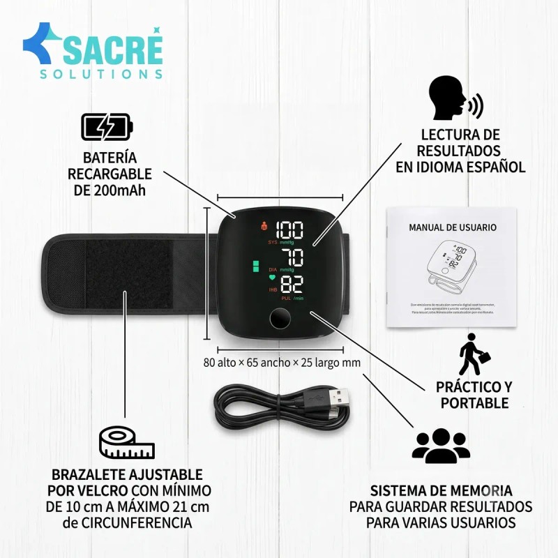 Tensiómetro Digital de Muñeca Negro - Sacré Solutions