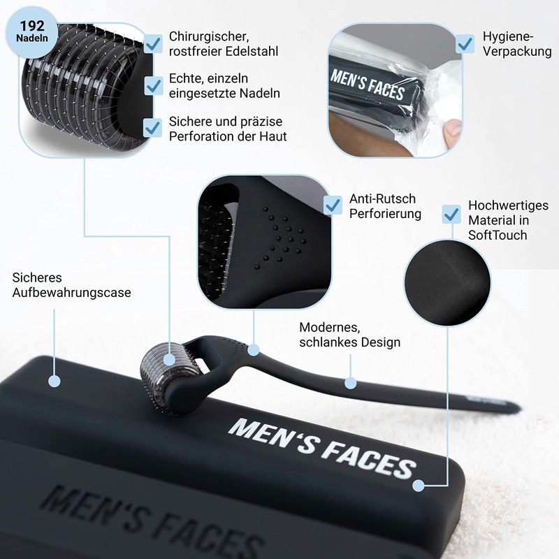 Men's Faces Beard Roller 192 Real Needles - Derma Roller