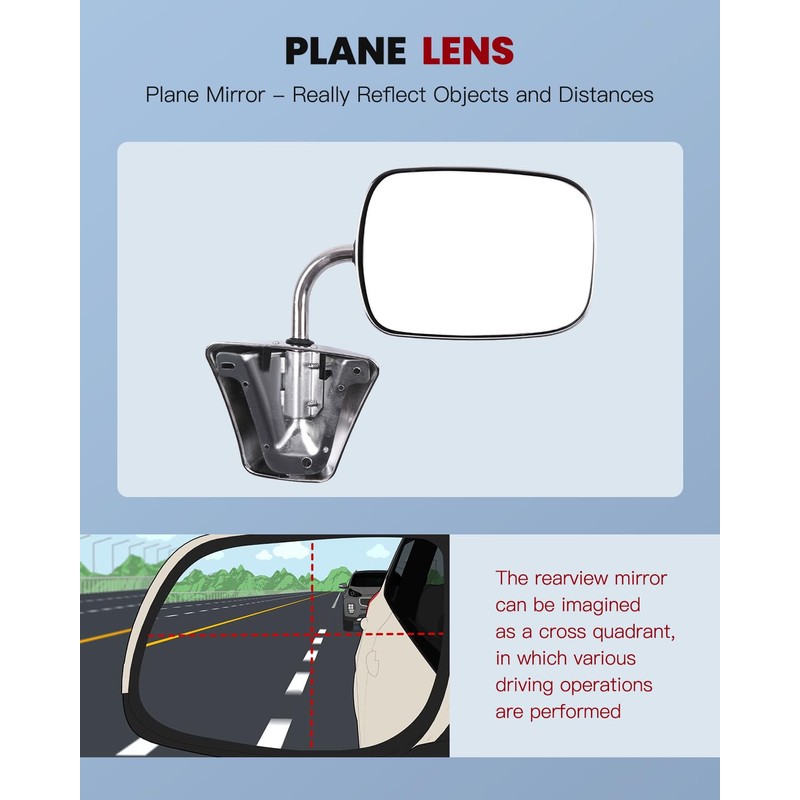 cciyu Door Mirror Left Driver Side/Right Passenger Side Manual Stainless