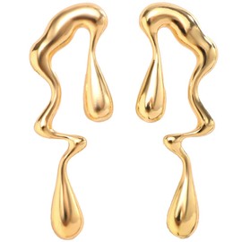 Irregular WaterDrop Earrings Melted Liquid Asymmetrical Drop Earrings for Women Embrace Minimalist Statement Earrings Jewelry (A Gold Earring)