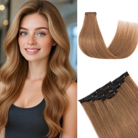 tesshair Clip in Hair Extensions Real Human Hair Remy Single Clip Double Weft 6 Pcs Seamless Highlight Straight Human Hair Clip in Extensions for Women #06 Light Brown - 10 Inch