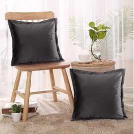Adam Home Velvet Cushion Covers 18x18 Inch (45 x 45 cm) with Invisible Zipper Decorative Throw Pillow Cases for Sofa, Bedroom, Couch, Office (Charcoal Pack of 2)