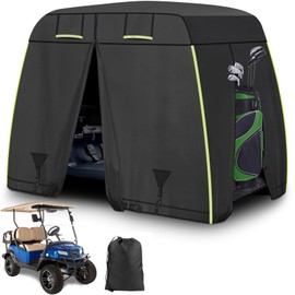 LEAPGOMAX 600D Oxford 2/2+2/4 Passenger Golf Cart Cover Fits EZGO, Club Car, Yamaha Golf Carts with Safe Reflective Strips, All Weather Protection/Waterproof/Snowproof/Windproof/Sunproof