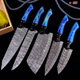 Aj Sanity Knives 5 knives set Handmade Damascus steel chef Knives set kitchen knife set x257
