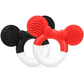 CLDY Beißring für Babys, 2 Stück, Beißring für Babys, weich, ohne BPA, für Jungen und Mädchen ab 3 Monaten, einfache Reinigung (Rot, Schwarz, Weiß)