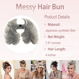 LeadWave Messy Buns Comb Clip In Natural Black/Grey Hair Piece for Women Hairpieces Updo Scrunchies Faux Fake Bun Chignon Short Ponytail Wigyy Synthetic Extensions Wiglets