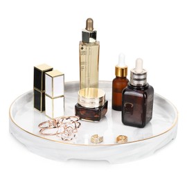 Shinowa Ceramic Decorative Tray, Bathroom Vanity Tray, Perfume Tray Cosmetic Tray for Dresser-Tops Office Living Room Kitchen Countert, White Marble