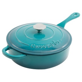 Crock Pot Artisan 3.5 Quart Enameled Cast Iron Deep Sauté Pan, Teal Ombre