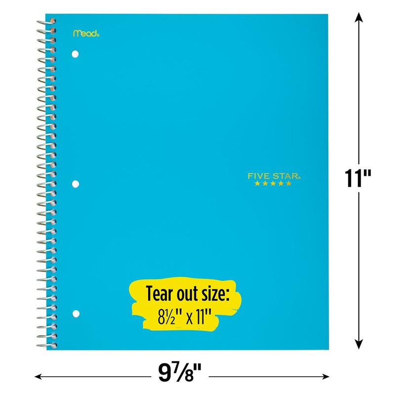Five Star Spiral Notebook, 1 Subject, College Ruled Paper, 100