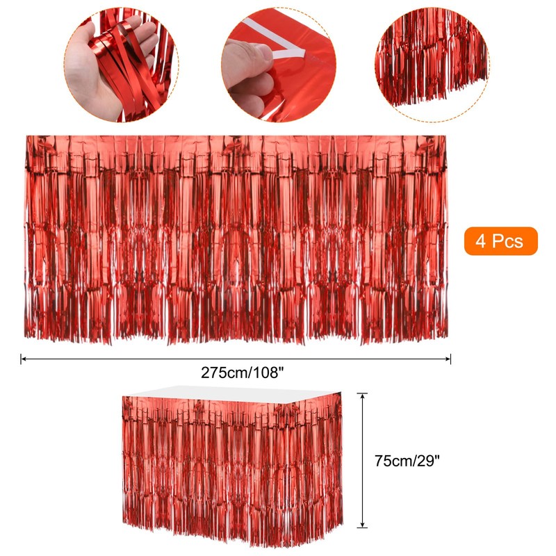 MECCANIXITY 4 Pcs 29x108 Inch Red Metallic Foil Fringe Tinsel